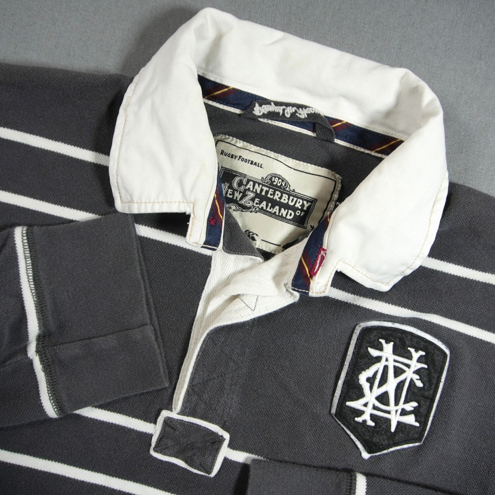 Y2K Canterbury of New Zealand Striped Crest Long Sleeve Men Rugby Shirt XL Black